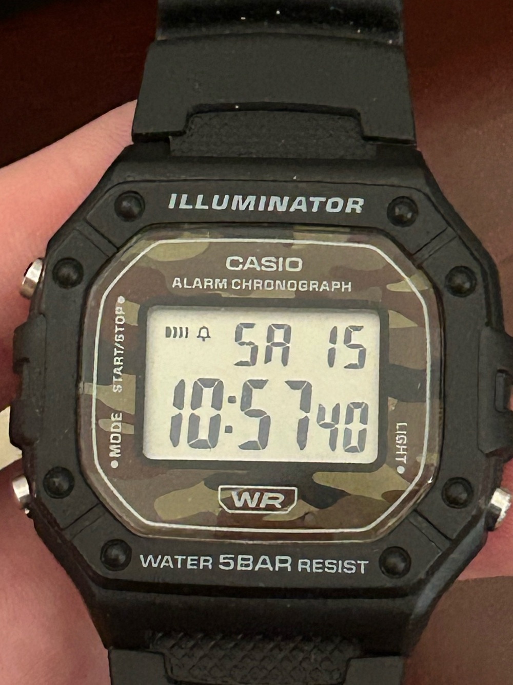 Casio Digital Illuminator Watch in Black with Olive Camo Dial